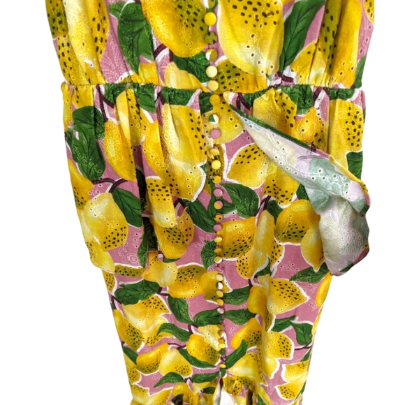 FARM Rio Fresh Lemons Ruffle Yellow Sleeveless Midi Dress - Picture 7 of 14